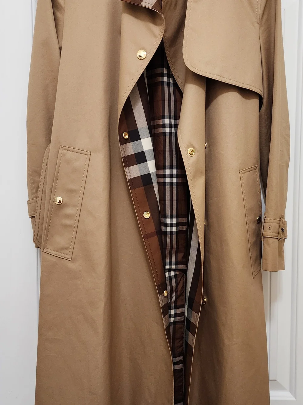 Burberry Long Check Collar Gabardine Trench Coat - Picture 5 of 10
